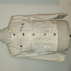 Free People Size M Cream Beige Long Sleeve Button Up Denim Jacket